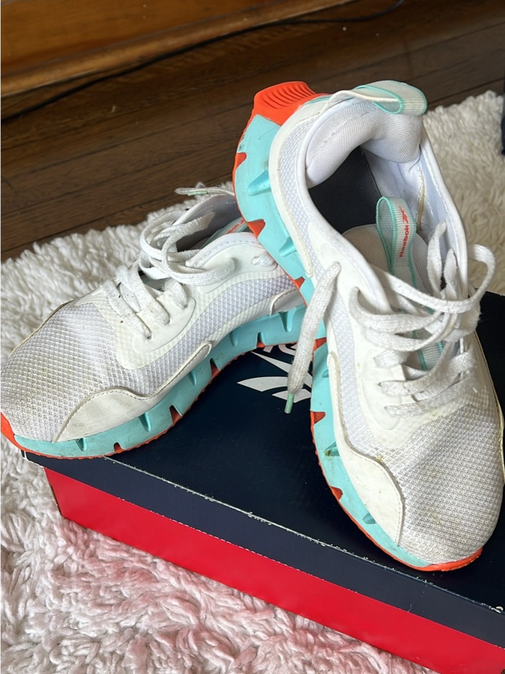 Reebok White Sneakers with Aqua and Coral Accents - Women